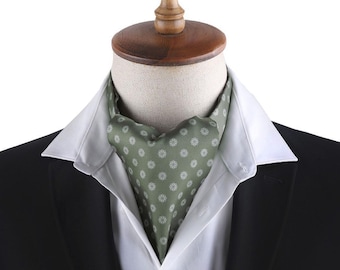 Oil Green Polka Dot Satin Ascot Cravat for Men