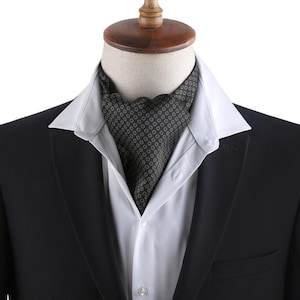 Mens zwarte Ascot Cravat, bedrukte satijnen Ascot voor mannen, mens Dot gedrukte Ascot, zwarte Ascot voor mannen, zwarte heren Ascot, exclusief cadeau voor hem