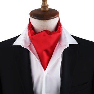Effen rode Ascot Cravat, satijnen Ascot voor mannen, rode effen herenmotief Ascot, rode Ascot voor mannen, heren Ascot, uniek herencadeau, cadeau voor hem stropdas