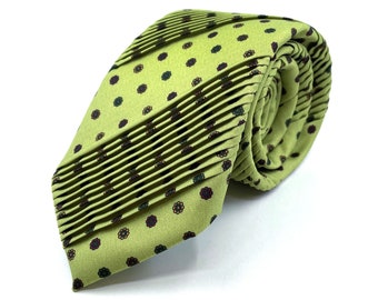 Olive Green Pleated Tie, Luxury Motif Silk Necktie, Mens Wedding Tie, Groomsmen Tie Men, Gift for Him, Handmade Italian Motif Pure Necktie