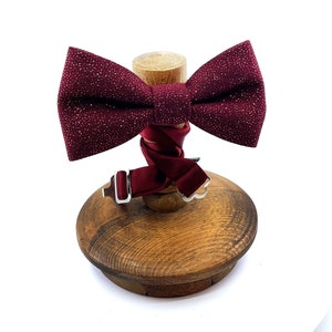 Elegante pajarita burdeos con purpurina: accesorio para bodas y esmoquin formal, pajarita brillante preanudada para novios - Pajaritas brillantes para fiestas