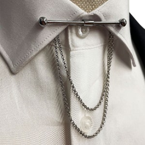 Shirt Collar Bar Chain, Silver Collar Pin Chain, Gold Collar Pin, Collar Pin for Shirt, Grooms Accessories, Unique Mens Shirt Pin Chain Gold