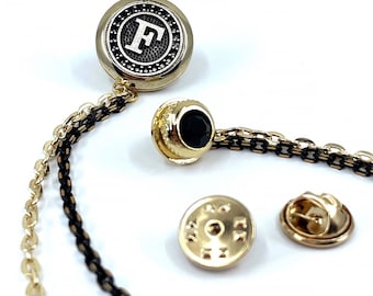 Personalized Initial Lapel Pin Chain, Wedding Mens Pin, Customized Brooch for Men, Gold Lapel Pin for Grooms, Unique Lapel Pin for Wedding