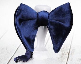 Navy Velvet Bow Tie, Solid Velvet Blue Bow Tie, Velvet Groom Bowtie, Wedding Gift Tie, Groomsmen Gift, Grooms Bow Tie, Navy Blue Bowties