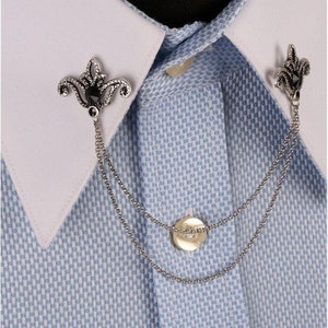 Handmade Silver Shirt Collar Chain Pin: Black Stone Wedding Accessory