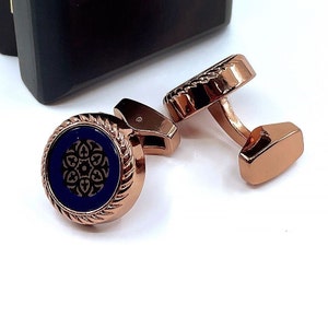 Rose Gold & Blue Cufflinks for Men: Elegant Wedding Jewelry