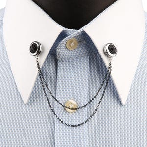 Men&#39;s Black Double Layer Collar Chain - Formal Shirt Accessory