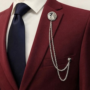 Zilveren reversspeldketting – mechanische jasbroche voor heren