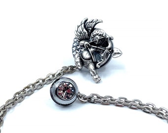 Broche de lapela de anjo alado: corrente de terno com strass em estilo vintage