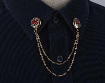 Gold Shirt Collar Chain – Red Stone Vintage Pin