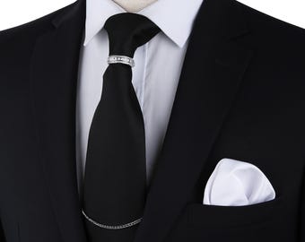 Ensemble chaîne et bague pour cravate en cristal : accessoire de cravate élégant en argent