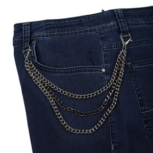 Dreilagige Brieftaschenkette & Schlüsselanhänger - Schwarz - Silber Punk Biker Kette für Jeans Hosen - 3 Ketten Gürtelkette mit Karabinerverschluss, Geschenke für Männer