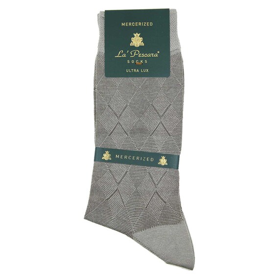 La Pescara Men's Dress Socks: Beige Diamond Mercerized Cotton