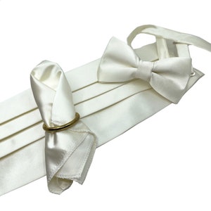 Crème buikband set strikje set voor bruiloft, heren bruiloft buikband strikje set, effen strikje set, buikband set voor bruidsjonkers strikjes