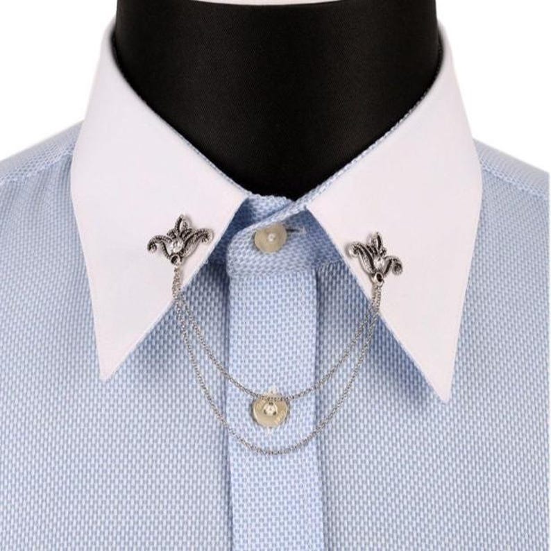 Handmade Silver Shirt Collar Chain Pin: Black Stone Wedding Accessory image 6