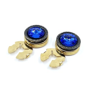 Gold Shirt Button Covers: Blue Gemstone, Luxury Formal Accessory