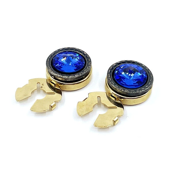 Shirt Button Cover Cufflinks, Handmade Gold Color Cufflinks, Blue Stone Cufflinks, Gift For Men, Mens Birthday Gift, Cufflinks Blue Button