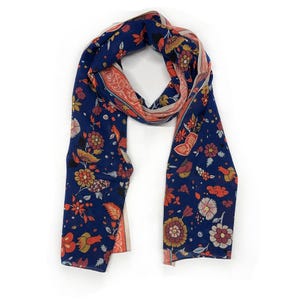 Blue Floral Wool Scarf for Men - Italian Design, Soft & Warm Winter Accessory, Perfect for Elegant Style and Gift Giving, Valentines Gift