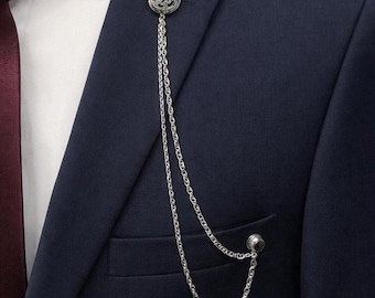 Spilla Da Uomo Con Cristallo Rosa E Catena Con Nappa – Accessorio Per Abito E Camicia - 3