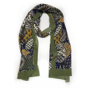 100% Wool Green Paisley Scarf - Italian Tailoring, Unique Design, High-Quality, Elegant Accessory for Men, Italian Desgin Scarves for Men