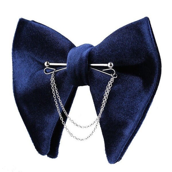 Blue Velvet Bow Tie, Solid Velvet Bow Tie with Collar Pin, Navy Velvet Bowtie, Gift for Groom Tie, Mens Wedding Bow Tie, Wedding Bow Ties