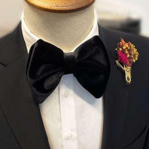 Black Solid Velvet Bow Tie, Velvet Bow Tie for Groom, Velvet Black Bowtie, Black Luxury Grooms Bowtie, Wedding Black Bowtie Velvet Groomsmen