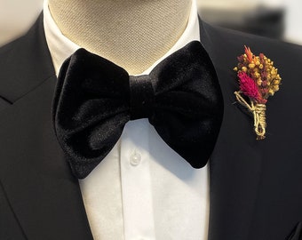 Nœud papillon en velours uni noir, Nœud papillon en velours pour le marié, Nœud papillon noir en velours, Nœud papillon noir pour mariés de luxe, Nœud papillon noir pour mariage