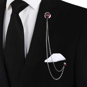 Herren Rote Krone Anstecknadel mit Doppel Kette, Luxus Brosche für Anzug Jacke, Elegante Herren Accessoires, Hochzeit & Geschenk Schmuck