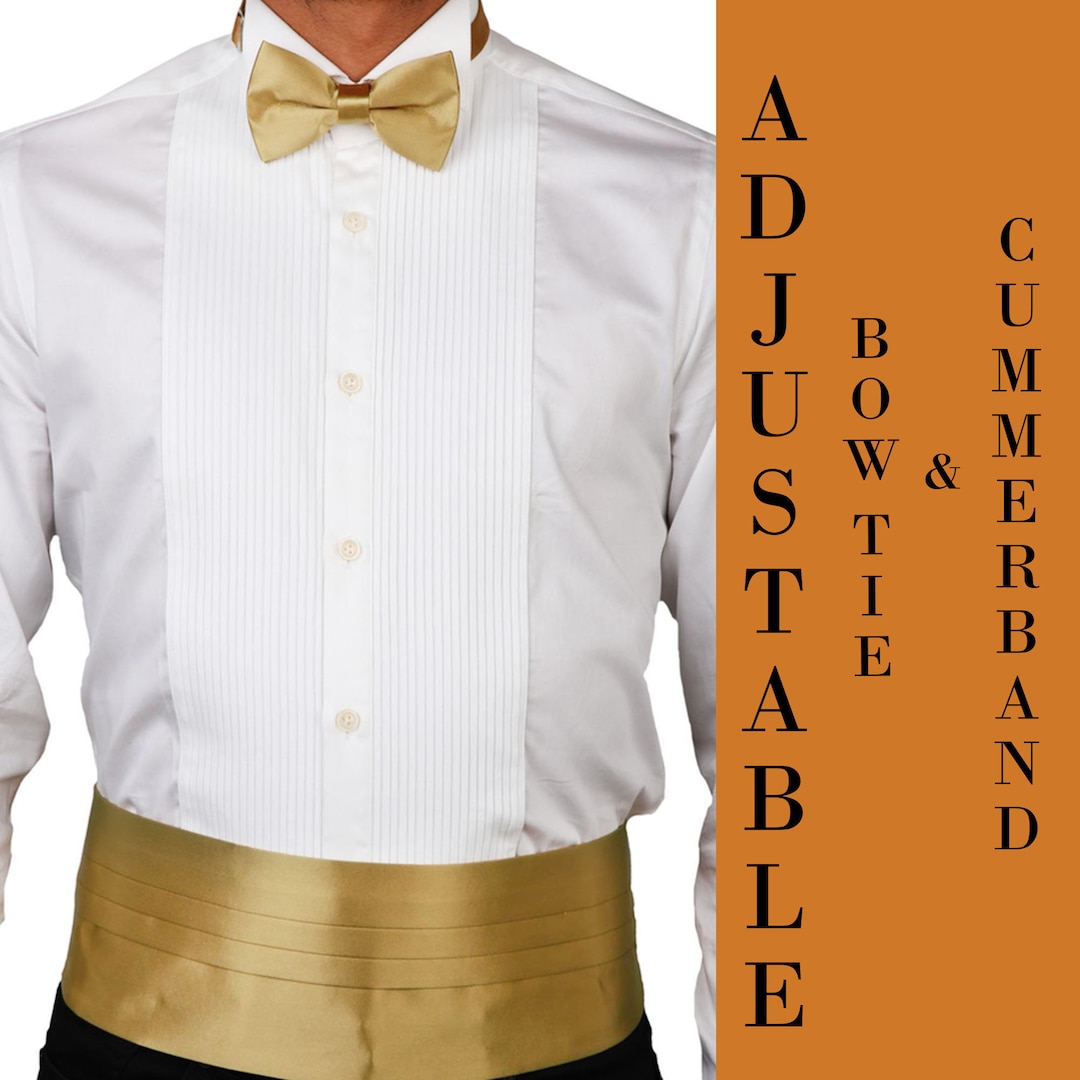 Gold Groomsmen Cummerbund Bow Tie Set, Cummerbund Set Wedding Groom