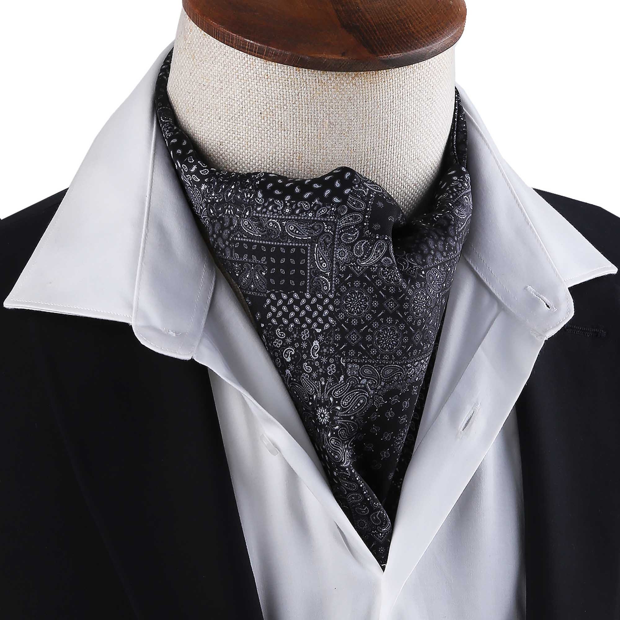Buy Mens Black Printed Satin Ascot Cravat: Elegant Scarf Online in