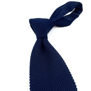 Navy Blue Knitted Tie – Textured Silk Necktie for Men, Square End, Handmade Fashion, Classic & Modern Look, Gift for Him, Men's Wedding Ties