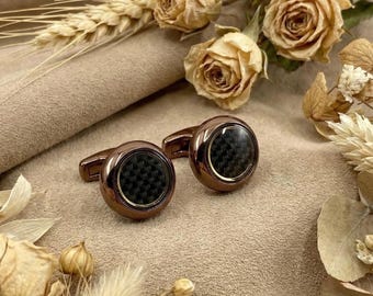 Bronze Cufflinks with Carbon Fiber Inlay - Elegant Men's Accessories