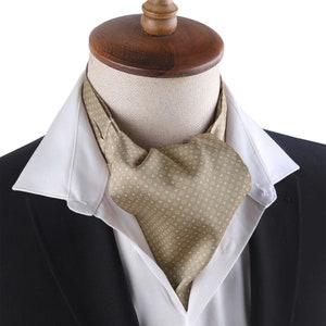 Men’s Beige Patterned Ascot Tie – Luxury Cravat for Formal, Wedding & Vintage Look – Elegant Silk-Like Neckwear, Ascot Cravat for Men