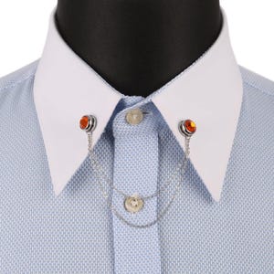 Silver Color Precious Stone Handmade Collar Pin Chain, Mens Collar Pin Chain, Gift for Men, Shirt Collar Pin Chain, Orange Stone Pin Chain