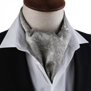 Men’s Paisley Ascot Tie – Elegant Beige Cravat for Formal & Vintage Look – Wedding, Tuxedo, Steampunk Neckwear, Men&#39;s Gift Ideas