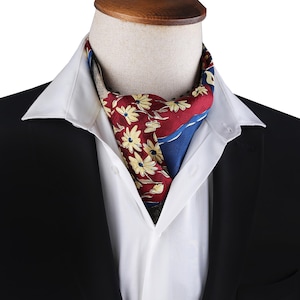 Red Floral Paisley Ascot Cravat: Handmade Vintage Dandy Scarf