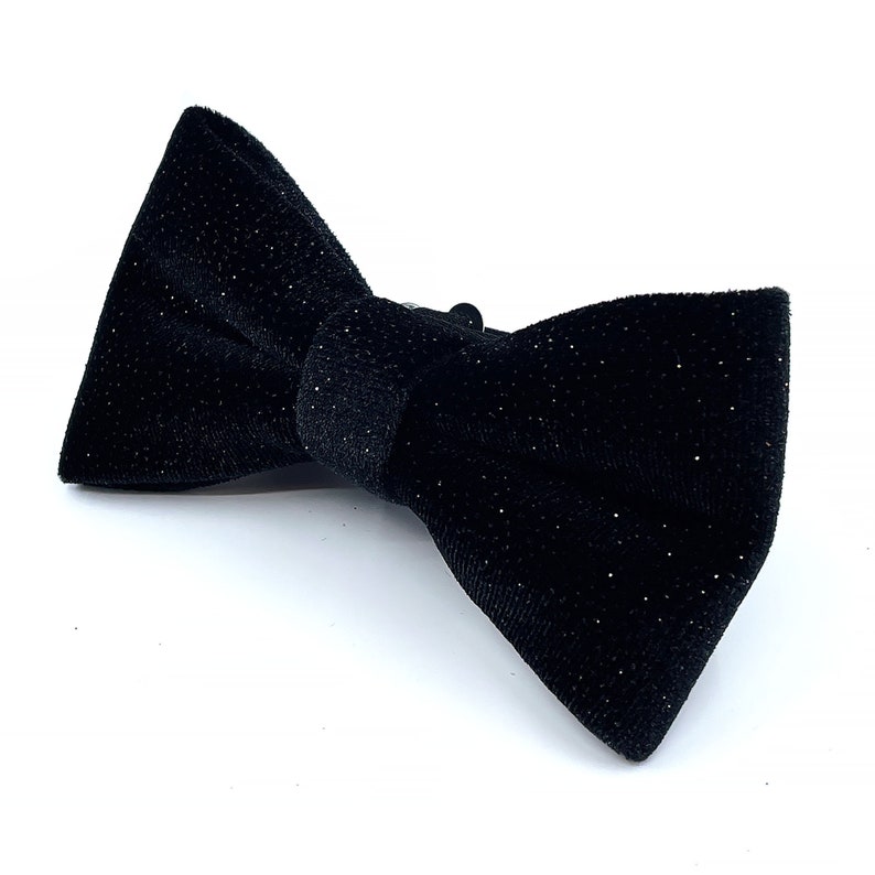 Glitter Black Velvet Bow Tie, Shimmer Wedding Bow Tie, Solid Black Bow Tie, Groomsmen Bowtie, Wedding Bowtie Black, Unique Bow Tie for Mens image 8