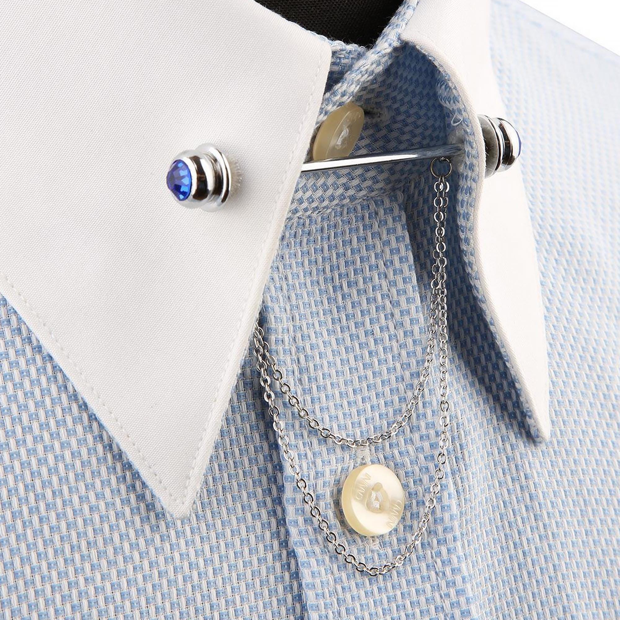 WRITWAA Herren Kragennadel Mit Kette - Silberne Brosche Für Hemd & Anzug