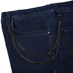 Doppellagige Schwarze Brieftaschen Kette - Gothic Punk Biker Kette für Jeans & Hosen - 2 Ketten Hip Hop Gürtel Kette mit Karabinerverschluss, Geschenk für Freund