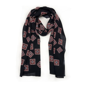 Men&#39;s Italian Wool Scarf - Black Square Pattern, 100% Wool, Elegant and Stylish Accessory for a Refined Look