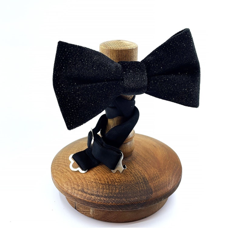 Glitter Black Velvet Bow Tie, Shimmer Wedding Bow Tie, Solid Black Bow Tie, Groomsmen Bowtie, Wedding Bowtie Black, Unique Bow Tie for Mens
