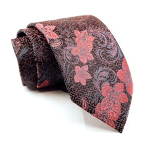 Pink Floral Tie with Pocket Square - Microfiber Necktie for Men - Elegant Wedding or Formal Suit Accessory - Gift for Him, Valentine&#39;s Gift