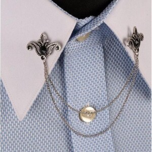 Handmade Silver Shirt Collar Chain Pin: Black Stone Wedding Accessory image 4