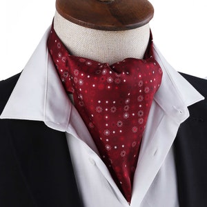 Burgundy Floral Print Satin Ascot Cravat for Men