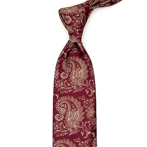 Burgundy Paisley Tie with Pocket Square - Classic Men&#39;s Necktie Set | Perfect for Weddings & Formal Events | Gift for Him, Luxury Mens Tie
