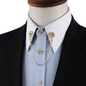 Gold Collar Chain Pin - Vintage Shirt Chain for Men - Elegant Suit Accessory - Steampunk Collar Clip - Luxury Lapel Chain, Shirt Collar Pin