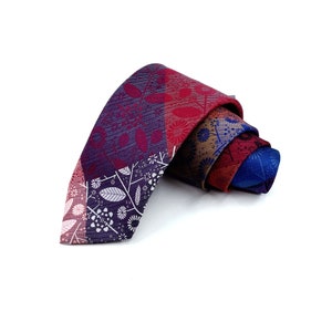 Mens Patchwork Floral Necktie with Pocketsquare: Handmade Microfiber Tie