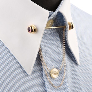 Gold Double Chain Collar Pin: Vintage-Inspired Shirt Accessory