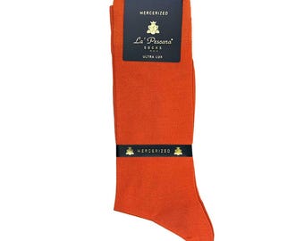 Luxury Mercerized Cotton Dress Socks - Elegant Orange Mid-Calf Socks