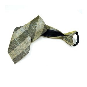 Men’s Gold & Silver Plaid Zipper Tie – Pre-Tied Adjustable Microfiber Neck Tie – Easy Zip Tie for Business, Weddings - Formal Wear, Mens Tie